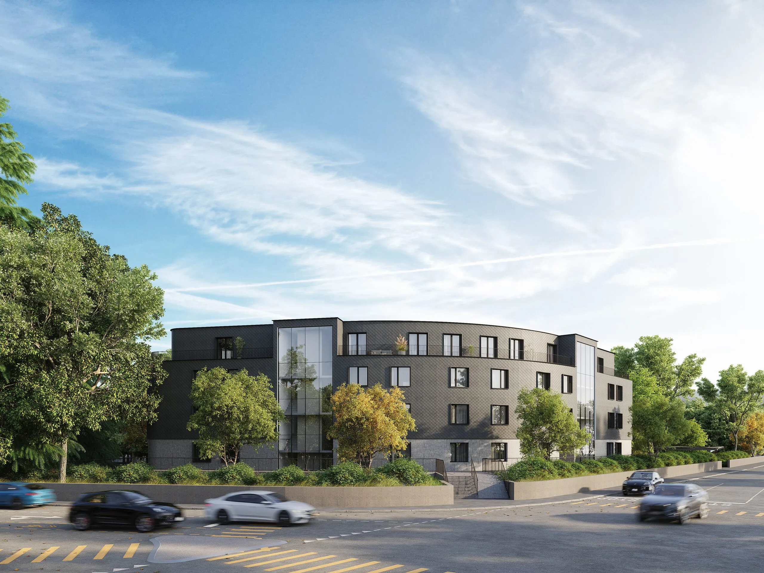 Image 3d d’architecture d’une immeuble en suisse