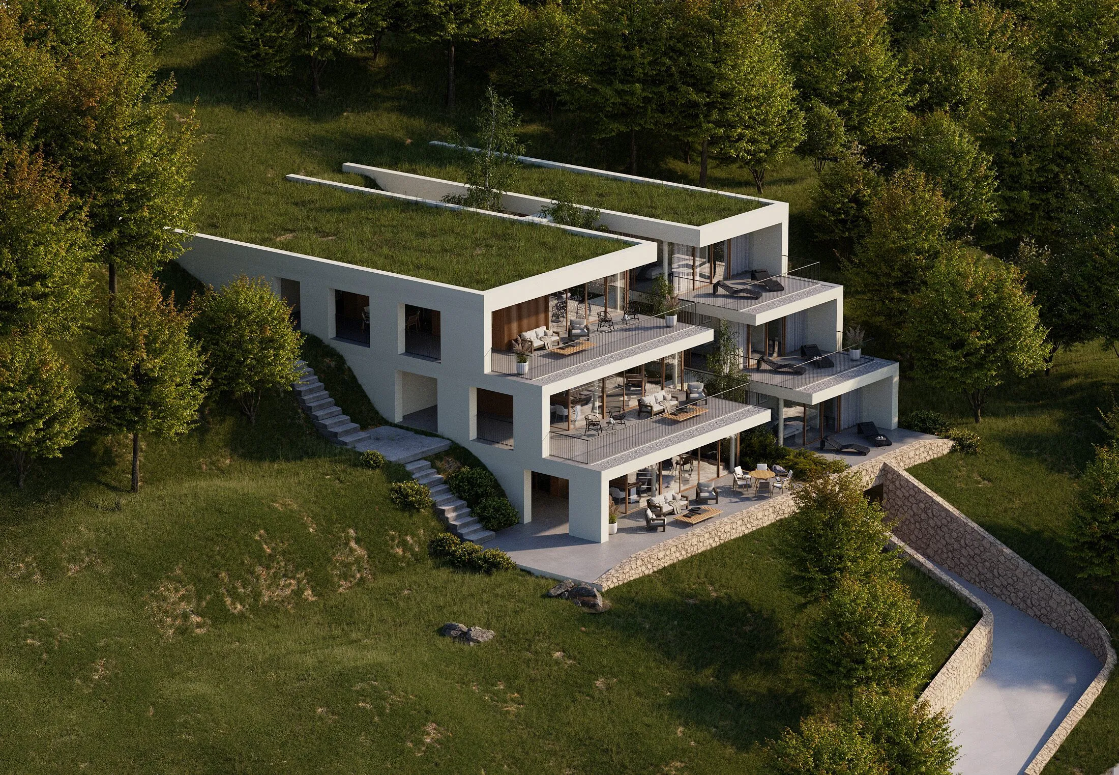 Projet architectural ouvert sur la nature des alpes Suisse