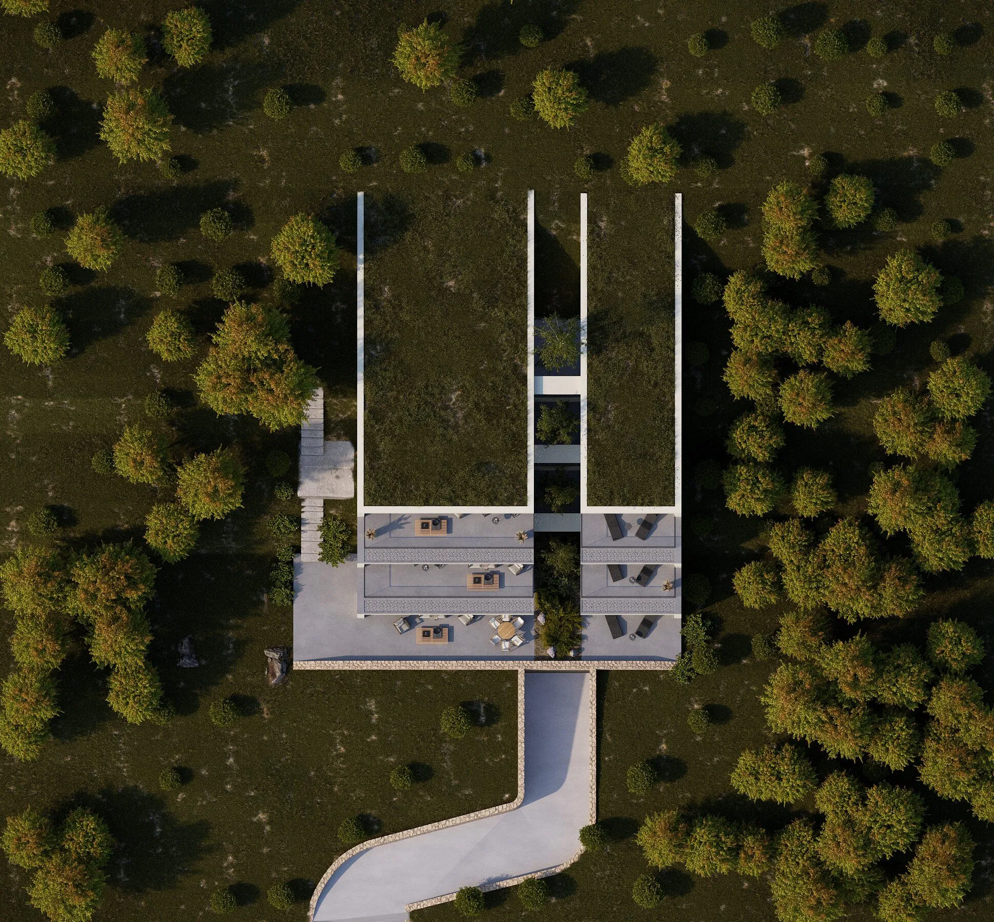 image 3d bâtiment en terrasse vue d'en haut
