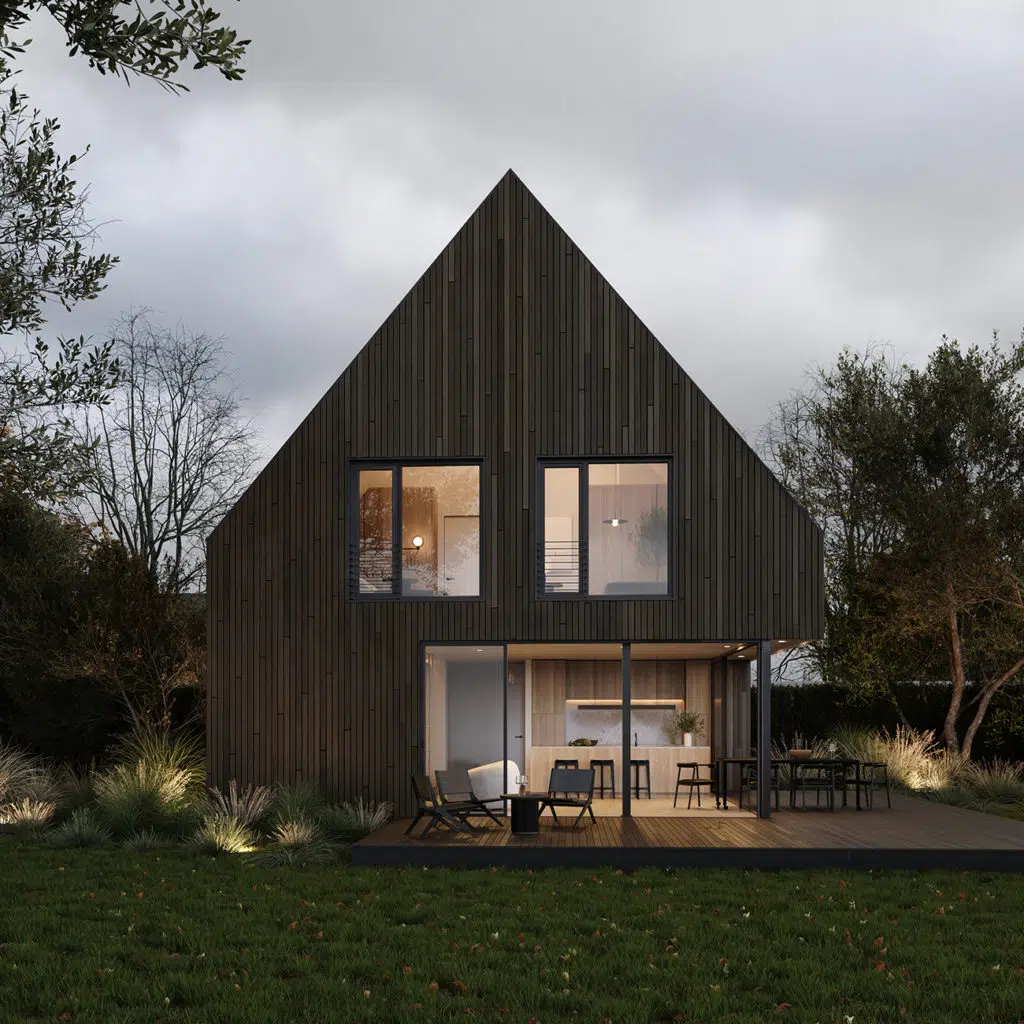 Villa en bois couleur foncé brun