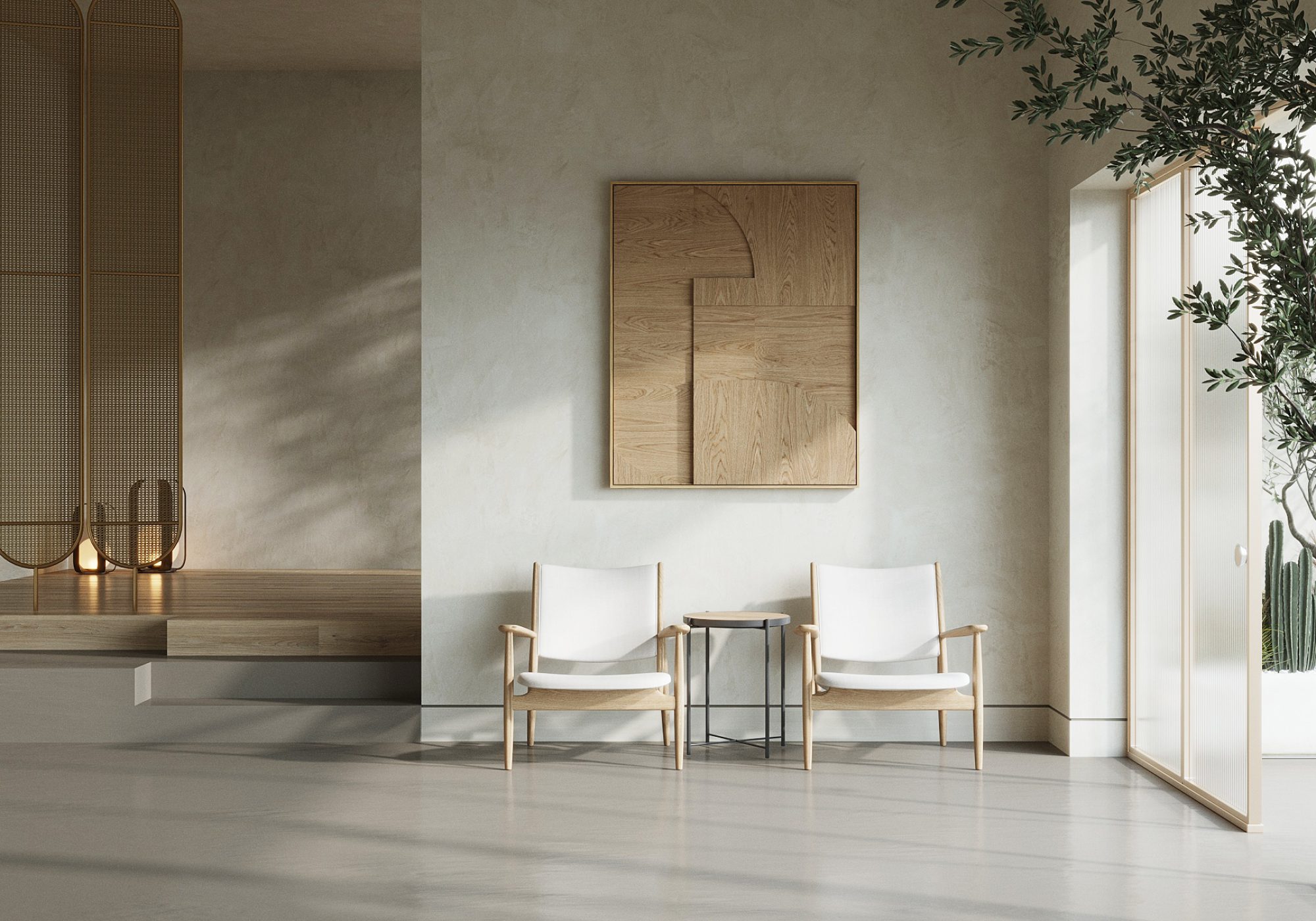 Vue chaise couleur blanc avec un tableau