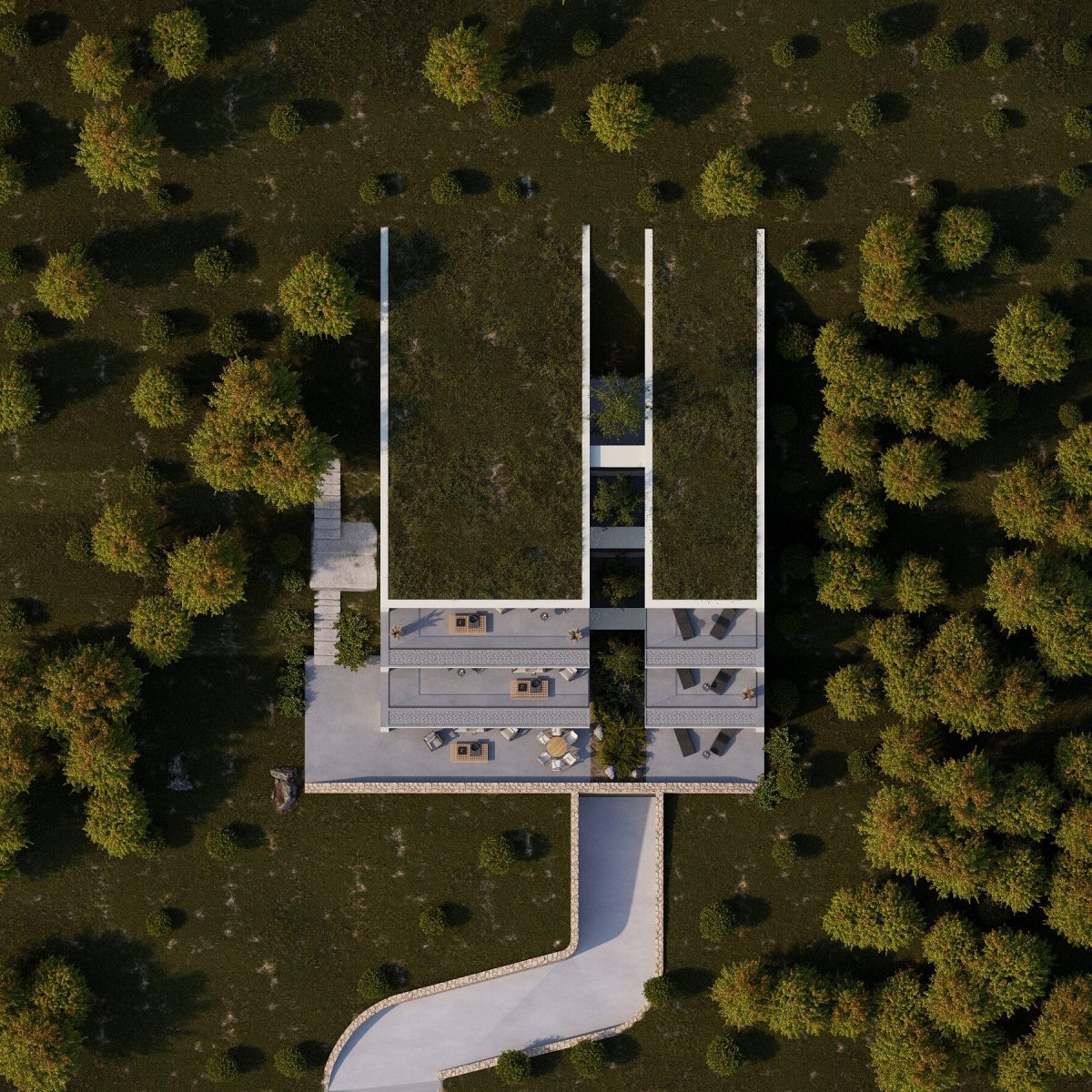 image 3d bâtiment en terrasse vue d'en haut