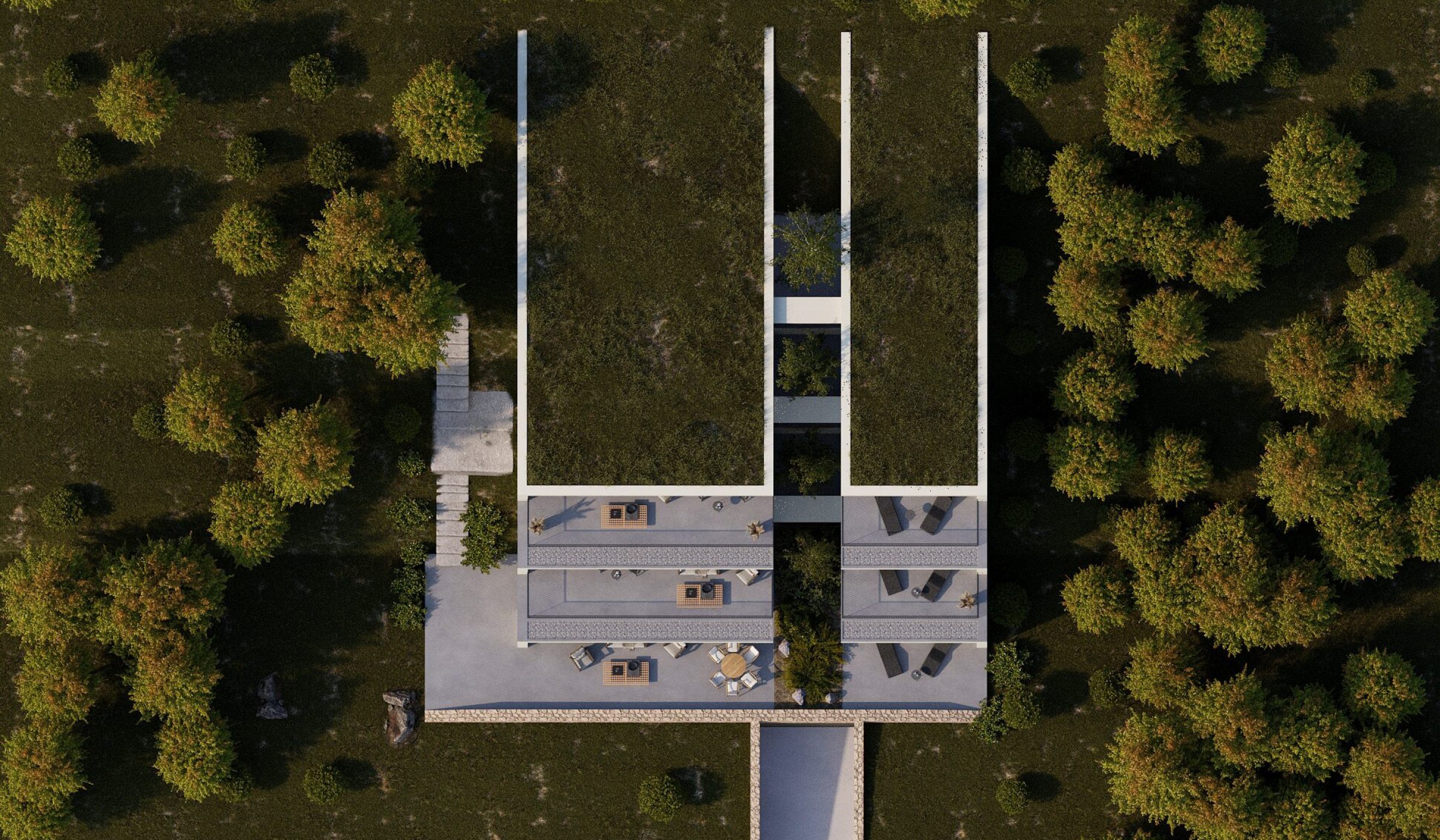 image 3d bâtiment en terrasse vue d'en haut